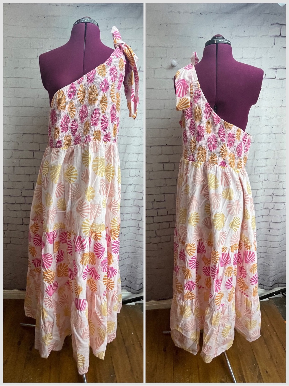 Victoria Dunn x Kathleen Maeve size 3X pink & orange seashell maxi dress
